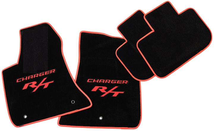 "Charger R/T" 4-Pc Black Carpet Floor Mats 11-up Dodge Charger